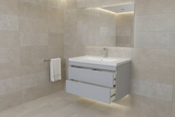 D Pro T Bathrooms 700mm Vanity Unit Gloss Light Grey Wall Hung Bathroom Cabinet With Soft Close Storage & Ceramic Basin - thumbnail 2
