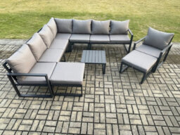 Fimous Aluminium Outdoor Garden Furniture Set Lounge Corner Sofa Chair Square Coffee Table Sets With 2 Big Footstools - thumbnail 2