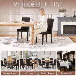 Yaheetech Dark Brown Set Of 2 Faux Leather High Back Dining Chairs With Rubberwood Legs - thumbnail 9