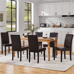 Yaheetech Dark Brown Set Of 2 Faux Leather High Back Dining Chairs With Rubberwood Legs