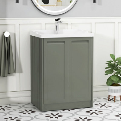 Royal Bathrooms Elmore 600mm Floor Standing 2 Door Bathroom Vanity Unit With Traditional Ceramic Basin Sink - Matt Green - image 1