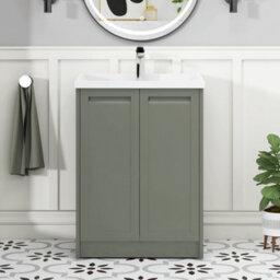 Royal Bathrooms Elmore 600mm Floor Standing 2 Door Bathroom Vanity Unit With Traditional Ceramic Basin Sink - Matt Green - thumbnail 3