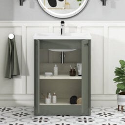 Royal Bathrooms Elmore 600mm Floor Standing 2 Door Bathroom Vanity Unit With Traditional Ceramic Basin Sink - Matt Green - thumbnail 5