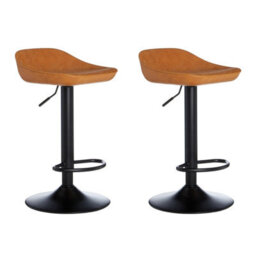 Orsina Set Of 2 Camel Bar Stools, Contemporary Saddle Seat Breakfast Counter Stools, Leather Pub Style Seating - thumbnail 3