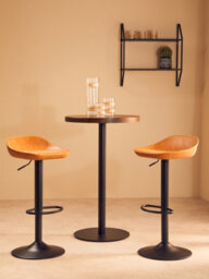 Orsina Set Of 2 Camel Bar Stools, Contemporary Saddle Seat Breakfast Counter Stools, Leather Pub Style Seating - thumbnail 2