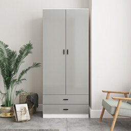 Urbn-Living High Gloss 2-Door 2-Drawer Wardrobe With Storage Shelf, And Hanging Space - 180X75X46Cm - thumbnail 1