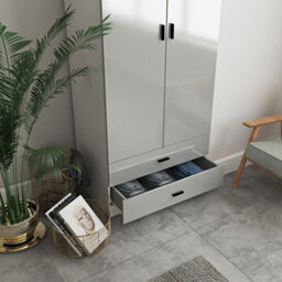 Urbn-Living High Gloss 2-Door 2-Drawer Wardrobe With Storage Shelf, And Hanging Space - 180X75X46Cm - thumbnail 3