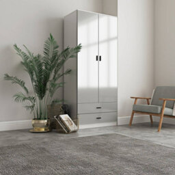 Urbn-Living High Gloss 2-Door 2-Drawer Wardrobe With Storage Shelf, And Hanging Space - 180X75X46Cm - thumbnail 5