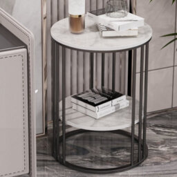Fativo 2 Tiers Sintered Stone Marble Round Sofa Side Table Sintered Stone Top Marble Effect/black Frame - thumbnail 7