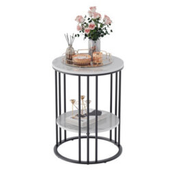 Fativo 2 Tiers Sintered Stone Marble Round Sofa Side Table Sintered Stone Top Marble Effect/black Frame - thumbnail 3