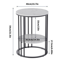 Fativo 2 Tiers Sintered Stone Marble Round Sofa Side Table Sintered Stone Top Marble Effect/black Frame - thumbnail 2