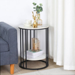 Fativo 2 Tiers Sintered Stone Marble Round Sofa Side Table Sintered Stone Top Marble Effect/black Frame - thumbnail 9