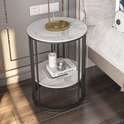 Fativo 2 Tiers Sintered Stone Marble Round Sofa Side Table Sintered Stone Top Marble Effect/black Frame - thumbnail 8