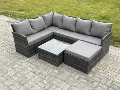 Fimous 7 Seater Outdoor Garden Furniture Set Wicker Pe Rattan Corner Sofa Set With Square Coffee Table Big Footstool - image 1