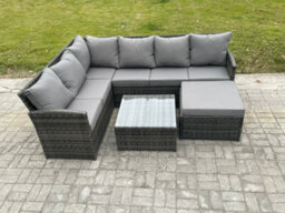 Fimous 7 Seater Outdoor Garden Furniture Set Wicker Pe Rattan Corner Sofa Set With Square Coffee Table Big Footstool - thumbnail 2