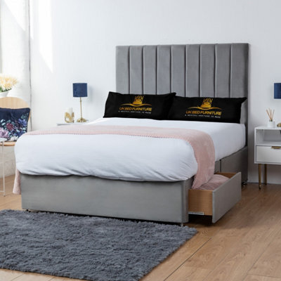 UKBEDFURNITURE Ashford Grey Plush Divan Bed With 2 Foot End Drawers & 26 Inch Headboard - image 1