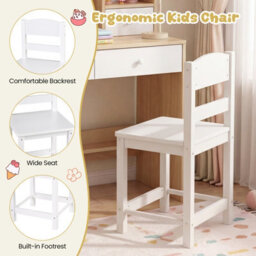 Gainoom Kids Natural + White Study Desk And Chair Set Student Writing Table With Chair Children Computer Workstation - thumbnail 7