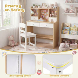 Gainoom Kids Natural + White Study Desk And Chair Set Student Writing Table With Chair Children Computer Workstation - thumbnail 6