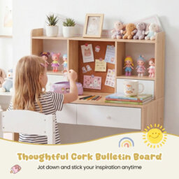 Gainoom Kids Natural + White Study Desk And Chair Set Student Writing Table With Chair Children Computer Workstation - thumbnail 5