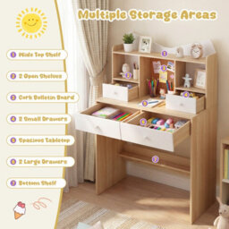 Gainoom Kids Natural + White Study Desk And Chair Set Student Writing Table With Chair Children Computer Workstation - thumbnail 8