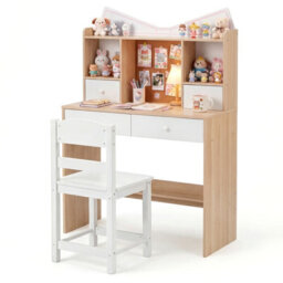 Gainoom Kids Natural + White Study Desk And Chair Set Student Writing Table With Chair Children Computer Workstation - thumbnail 9
