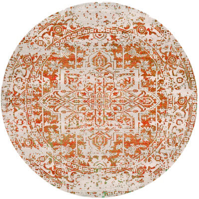 Livabliss Round Harput-Vintage Grey Blue Orange White Traditional Boho Living Dining Bedroom Rug 160 X 160 Cm Easy Care, Non Shedding - image 1