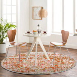 Livabliss Round Harput-Vintage Grey Blue Orange White Traditional Boho Living Dining Bedroom Rug 160 X 160 Cm Easy Care, Non Shedding - thumbnail 2