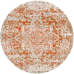 Livabliss Round Harput-Vintage Grey Blue Orange White Traditional Boho Living Dining Bedroom Rug 160 X 160 Cm Easy Care, Non Shedding