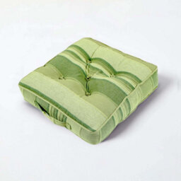Homescapes Morocco Striped Cotton Floor Cushion Green - thumbnail 1
