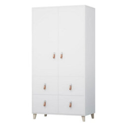 Arte Elegant White Matt Hinged Wardrobe W104Cm H202Cm D55Cm With Leather Handles & Wooden Legs - thumbnail 1