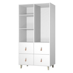 Arte Elegant White Matt Hinged Wardrobe W104Cm H202Cm D55Cm With Leather Handles & Wooden Legs - thumbnail 2