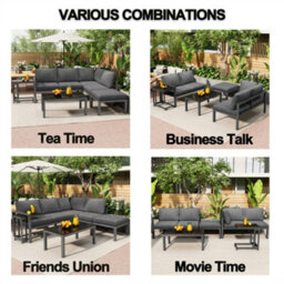 Abrihome Outdoor Garden Terrace Lounge Sofa Set, For 4-5 People With Side Table And Coffee Table, Corner Sofa, All Cushions Included, Grey - thumbnail 3