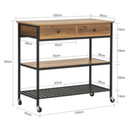 Sobuy Fkw112-Pf, Industrial Vintage Style Kitchen Trolley Cart Kitchen Storage Trolley Serving Trolley,w100Xd45Xh92.5 - thumbnail 3