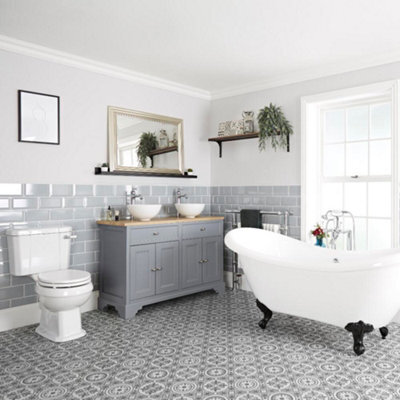 Homestylestore Light Grey Bathroom Suite With Double Ended Slipper Bath And Feet, 1210mm Vanity Units And Close Coupled Toilet - image 1