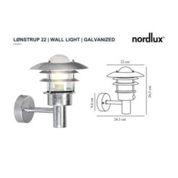 Nordlux Lonstrup 22 Outdoor Patio Terrace Metal Wall Light In Galvanized (Diam) 26.5Cm - thumbnail 3
