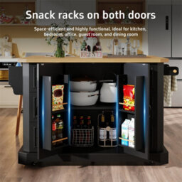 Abrihome Mobile Kitchen Island Cart On Wheels - Cabinet With 2 Doors & 6 Drawers, Adjustable Width 45-75Cm, White/black - thumbnail 3