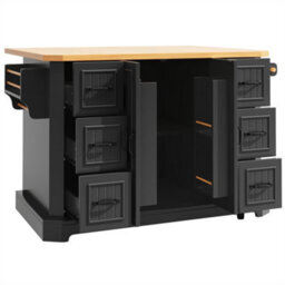 Abrihome Mobile Kitchen Island Cart On Wheels - Cabinet With 2 Doors & 6 Drawers, Adjustable Width 45-75Cm, White/black - thumbnail 9