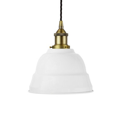 White Lincoln Painted Dome Pendant Light With Matt Antique Brass Lamp Holder And Black Twisted Cable - Se Home - image 1