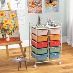 Costway 10 Drawers Storage Trolley Mobile Rolling Utility Cart Home Office Organizer - thumbnail 4