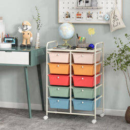 Costway 10 Drawers Storage Trolley Mobile Rolling Utility Cart Home Office Organizer - thumbnail 3