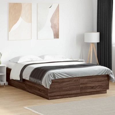 Berkfield Bed Frame With Led Without Mattress Brown Oak 120X200 Cm - image 1