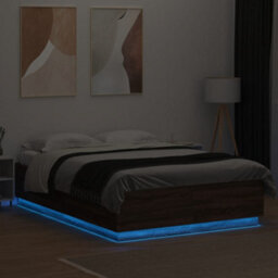 Berkfield Bed Frame With Led Without Mattress Brown Oak 120X200 Cm - thumbnail 4