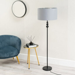 Valuelights Marissa Matt Black Stacked Ball Floor Lamp With Grey/chrome Shade - thumbnail 3