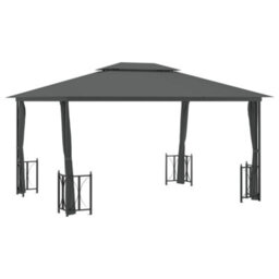 Berkfield Gazebo With Sidewalls&double Roofs 3X4 M Anthracite - thumbnail 2
