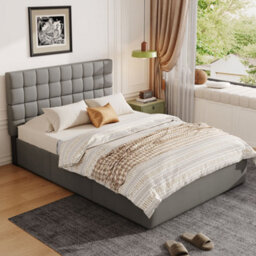 Merax 4Ft6 Double Upholstered Bed 135 X 190 Cm, Hydraulic Storage Bed With 3 Drawers, Soft Headboard And Pu Finish, Grey - thumbnail 3