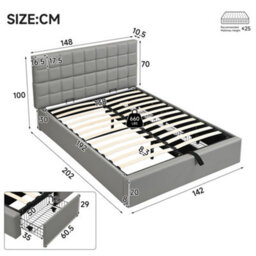 Merax 4Ft6 Double Upholstered Bed 135 X 190 Cm, Hydraulic Storage Bed With 3 Drawers, Soft Headboard And Pu Finish, Grey - thumbnail 4