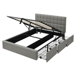 Merax 4Ft6 Double Upholstered Bed 135 X 190 Cm, Hydraulic Storage Bed With 3 Drawers, Soft Headboard And Pu Finish, Grey - thumbnail 8