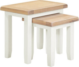 Seconique Windsor Nest Of 2 Tables Ivory With Real Oak Tops Fully Assembled - thumbnail 2