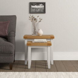 Seconique Windsor Nest Of 2 Tables Ivory With Real Oak Tops Fully Assembled