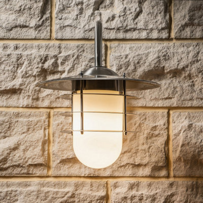 Pacific Lifestyle Steel Fisherman Garden Wall Light Outdoor Silver Retro Opaque Glass Wall Lantern - image 1
